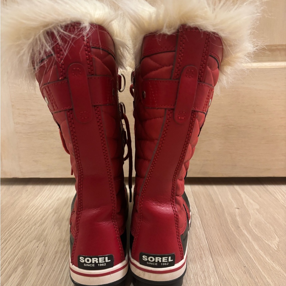 Sorel Red and Black Women's Fur-Trim Snow Boots - Picture 7 of 9